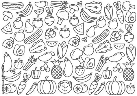 Set Of Fruits And Vegetables Doodle Vector Healthy Food Doodle