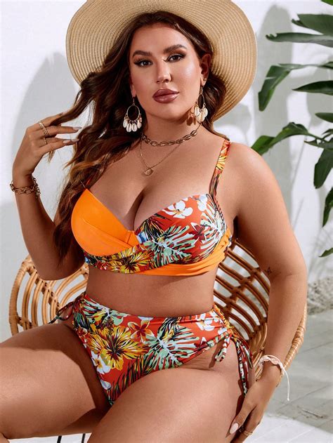 Shein Swim Vcay Plus Tropical Print Push Up Bikini Swimsuit Shein Usa