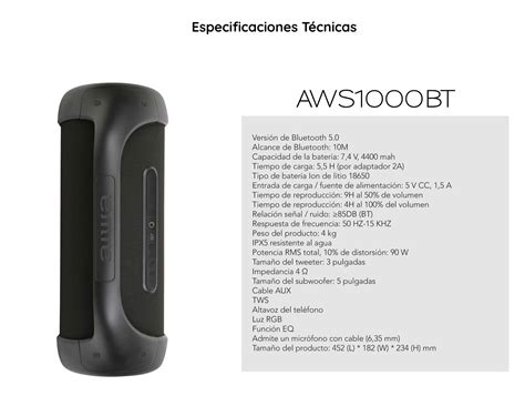 Bocina Portátil AIWA con Bluetooth TWS 90W AWS1000BT