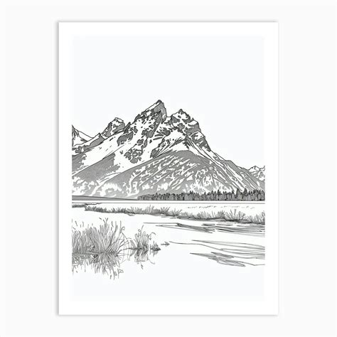 Grand Teton Usa Line Drawing 7 Art Print By Pixel Peaks Fy