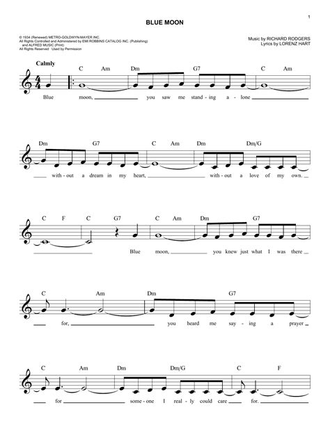 Blue Moon Lead Sheet Fake Book Print Sheet Music Now