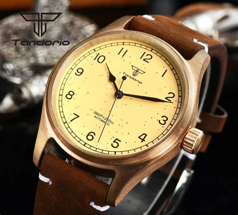 Tandorio Cusn Bronze Mm Dress M Pilot Automatic Men Watch Yellow