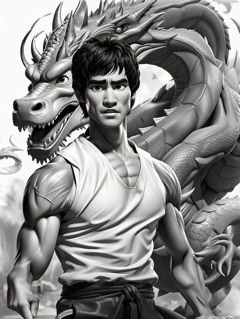 Premium AI Image | bruce lee fight with dragon