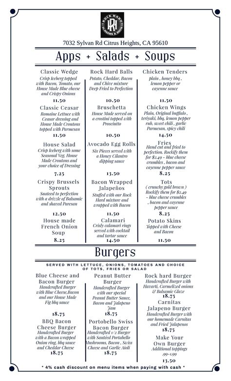 Food Menu – Rock Hard Burgers & Brew