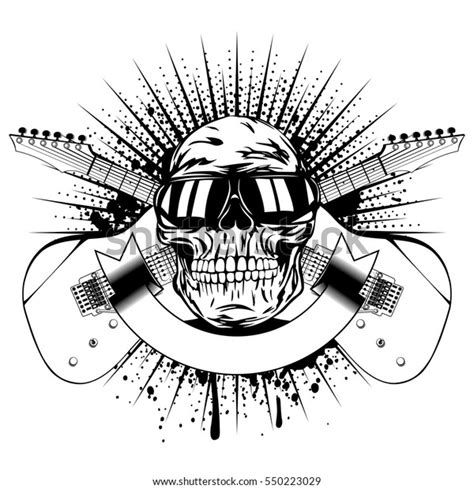 Vector Illustration Skull Sunglasses Crossed Guitars Vector De Stock Libre De Regalías