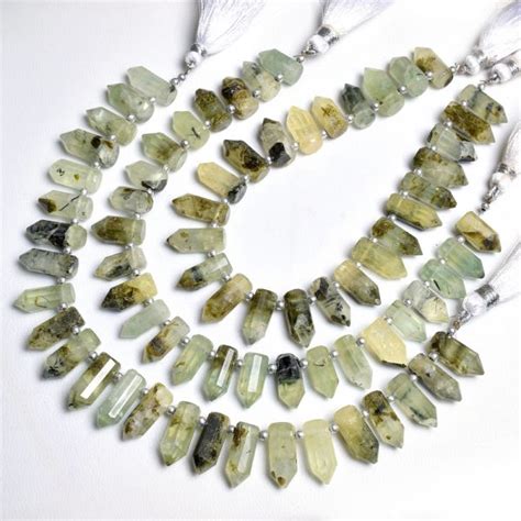 Prehnite Faceted Fancy Pencil Shape Beads Shyama Gems