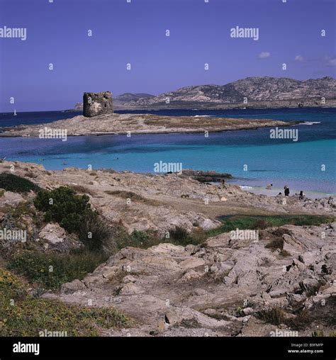 Italy Sardinia Stintino Coast Isola Piana Torre Spagnola Swimmers Lake