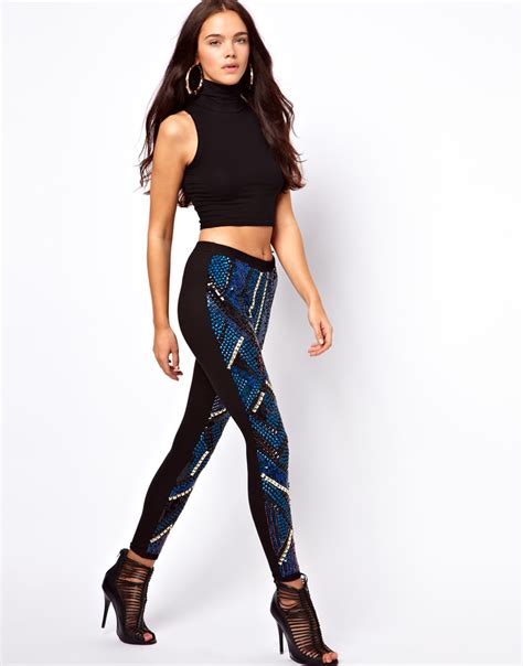 Lyst Asos Premium Leggings With Holographic Sequin Embellishment In Blue