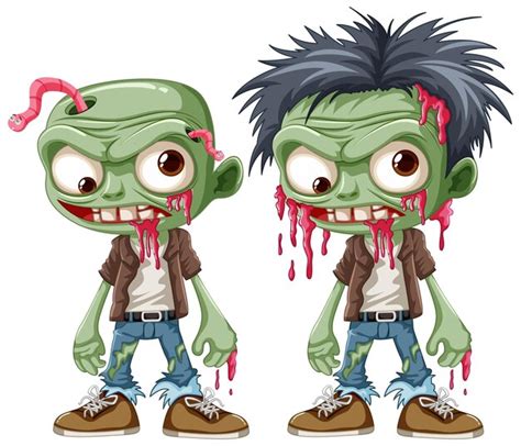 Personajes De Dibujos Animados De Zombies Verdes Un Conjunto De