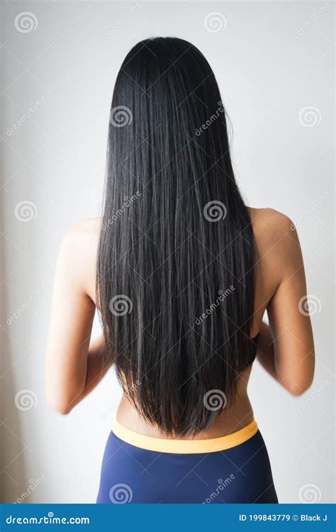 Young Woman Asian With Beautiful Long Straight Black Hair Stock Image