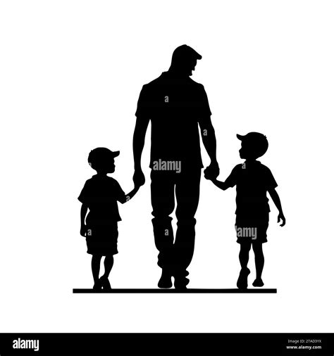 Father S Day Silhouette Design Son And Father Hand Drawn Vector