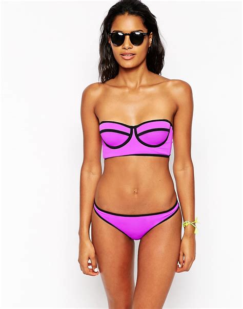 Asos Top De Bikini Largo Con Escote Pronunciado En Contraste Mix And