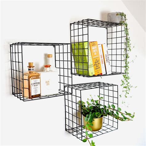 Kimisty Set Of 3 Metal Floating Shelves Decorative Wire Large Square