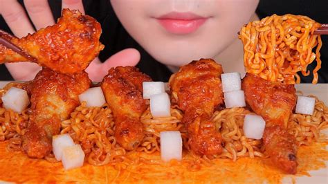 Asmr Spicy Buldak Noodle Chicken Leg Eating Sound Mukbang 먹방 불닭 볶음 치킨