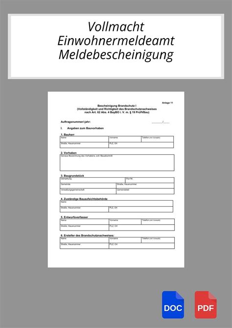 Vorlage Vollmacht Einwohnermeldeamt Meldebescheinigung - WORD - PDF