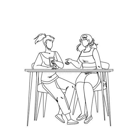 Girls Sitting At Table And Talking Together Vector Stock Vector