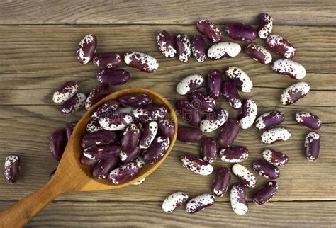 Haricot Beans In A Wooden Spoon On Wooden Background Stock Image