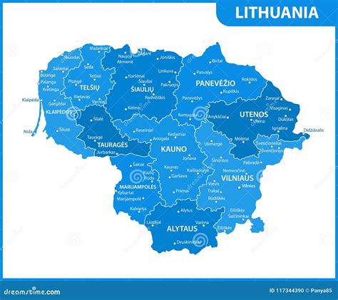 The Detailed Map of Lithuania with Regions or States and Cities ...