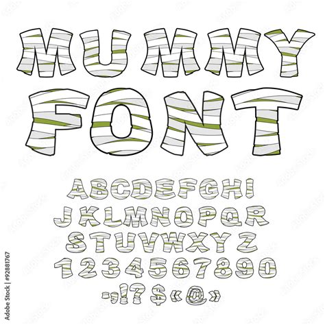 Mummy Font Alphabet In Bandages Monster Zombie Letters Of Lat Stock