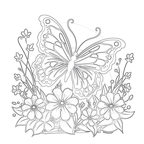 Butterfly On Flowers Coloring Page Coloring Pages Mimi Panda