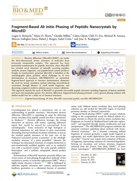 PDF Fragment Based Ab Initio Phasing Of Peptidic Nanocrystals By MicroED