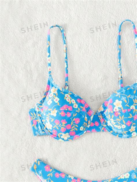 Shein Swim Mod Summer Beach Floral Print Underwire Bikini Set Shein Usa