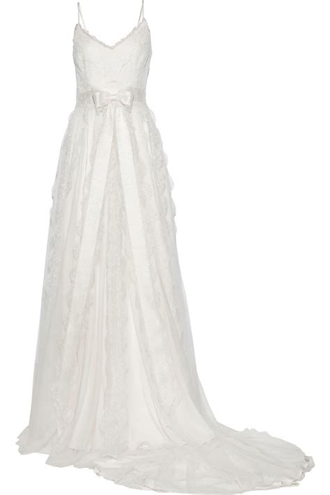 Lyst Marchesa Chantilly Lace And Satin Gown In White