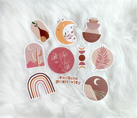 boho aesthetic stickers  pack laptop hydroflask water bottle vinyl
