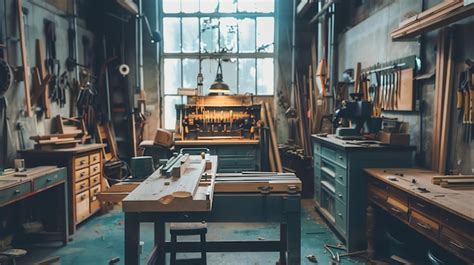 Premium Photo | A large workshop with a variety of woodworking tools ...