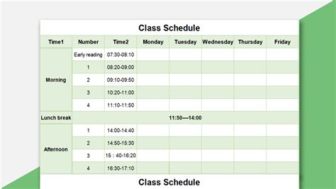 Excel Of Light Green Class Schedule Xlsx Wps Free Templates