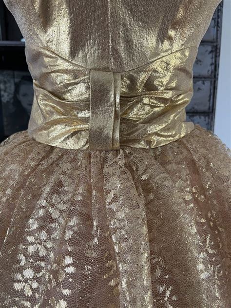 1950s Metallic Gold Cocktail Dress With Lace And Tul… Gem