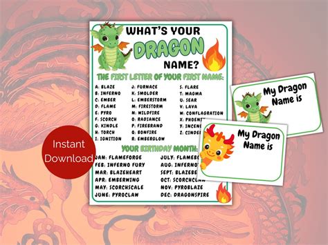 What S Your Dragon Name Game Name Tags Dragon Birthday Activity Dragon Themed Party Game