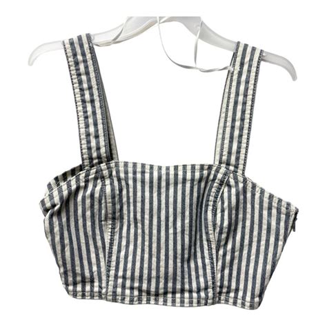 Zara Tops Zara Denim Striped Bustier Corset Crop Top Zipper Poshmark