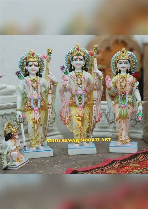 White Painted Shri Ram Darbar Marble Statue For Worship Size 1ft 4ft