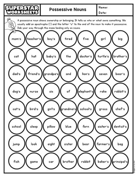 Possessive Noun Worksheets Superstar Worksheets