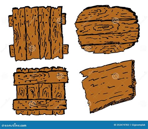 Conjunto Simple 4 Tablero De Madera De Dibujo Manual Vectorial