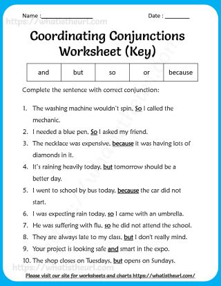 Conjunctions Worksheet For Grade 5 Includes Key Your Home Teacher