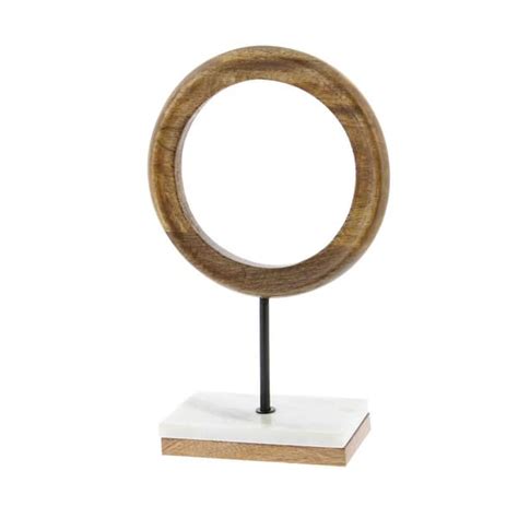 Litton Lane Brown Mango Wood Circle Geometric Sculpture With Marble