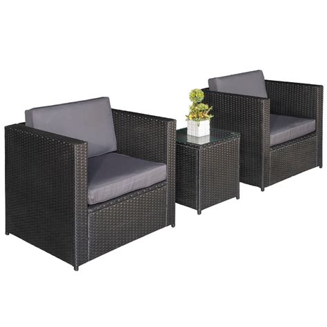 Outsunny Garden Rattan Furniture 3 Pcs Patio Bistro Set Weave