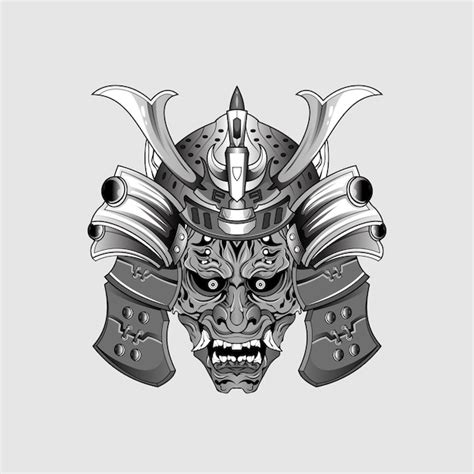 Premium Vector Black Samurai Mask Oni Devil Japanese Traditional