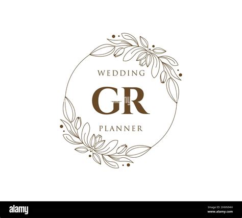 Gr Initials Letter Wedding Monogram Logos Collection Hand Drawn Modern