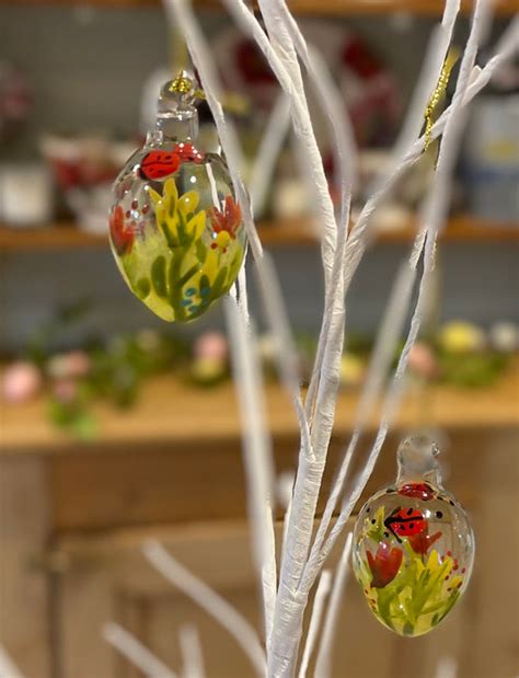 Set Of 3 Glass Ladybird Hanging Eggs Easter Decorations — Uk