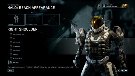 Armour Customization Halo Reach Visor Colors Shoulder Master