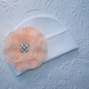 Infant White Beanie Hat Baby Girl Beanie Hat With Chiffon Flower With ...