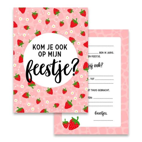 Uitnodigingskaarten Roze Verjaardagsfeest Aarbeien Meisje Kinderfeest