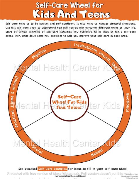 Self-Care Wheel Worksheet – Mental Health Center Kids