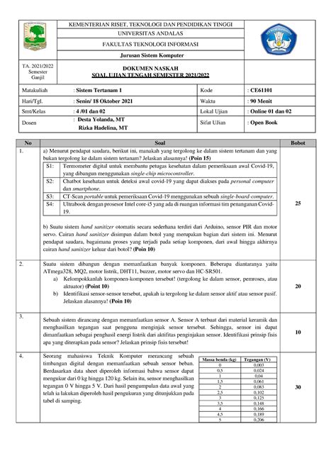 Soal Uts Sistem Tertanam Kementerian Riset Teknologi
