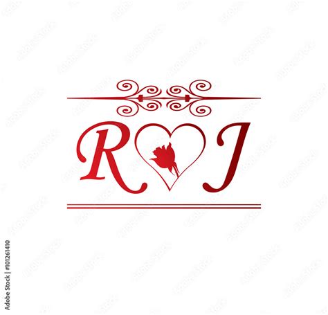 Rj Love Initial With Red Heart And Rose Stock Vector Adobe Stock