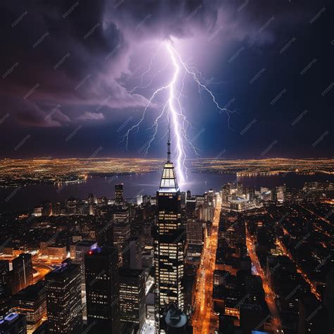 Premium AI Image | lightning flashes over buildings