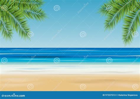 Tropical Landscape With Sea Sandy Beach And Palm Trees Vector Stock